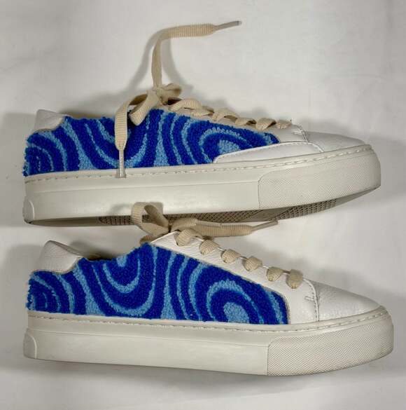 Soludos Ibiza Platform Psychedelic Spiral Leather Sneakers in Marine Blue - Picture 8 of 10